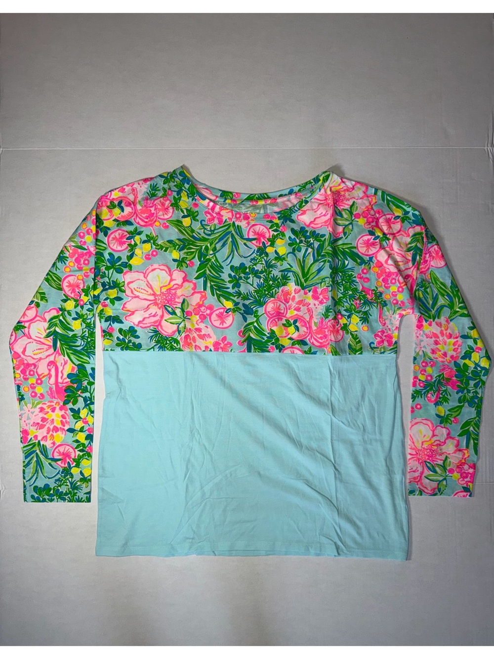 Lilly Pulitzer Pink Floral and Light Blue Long Sleeve Tee